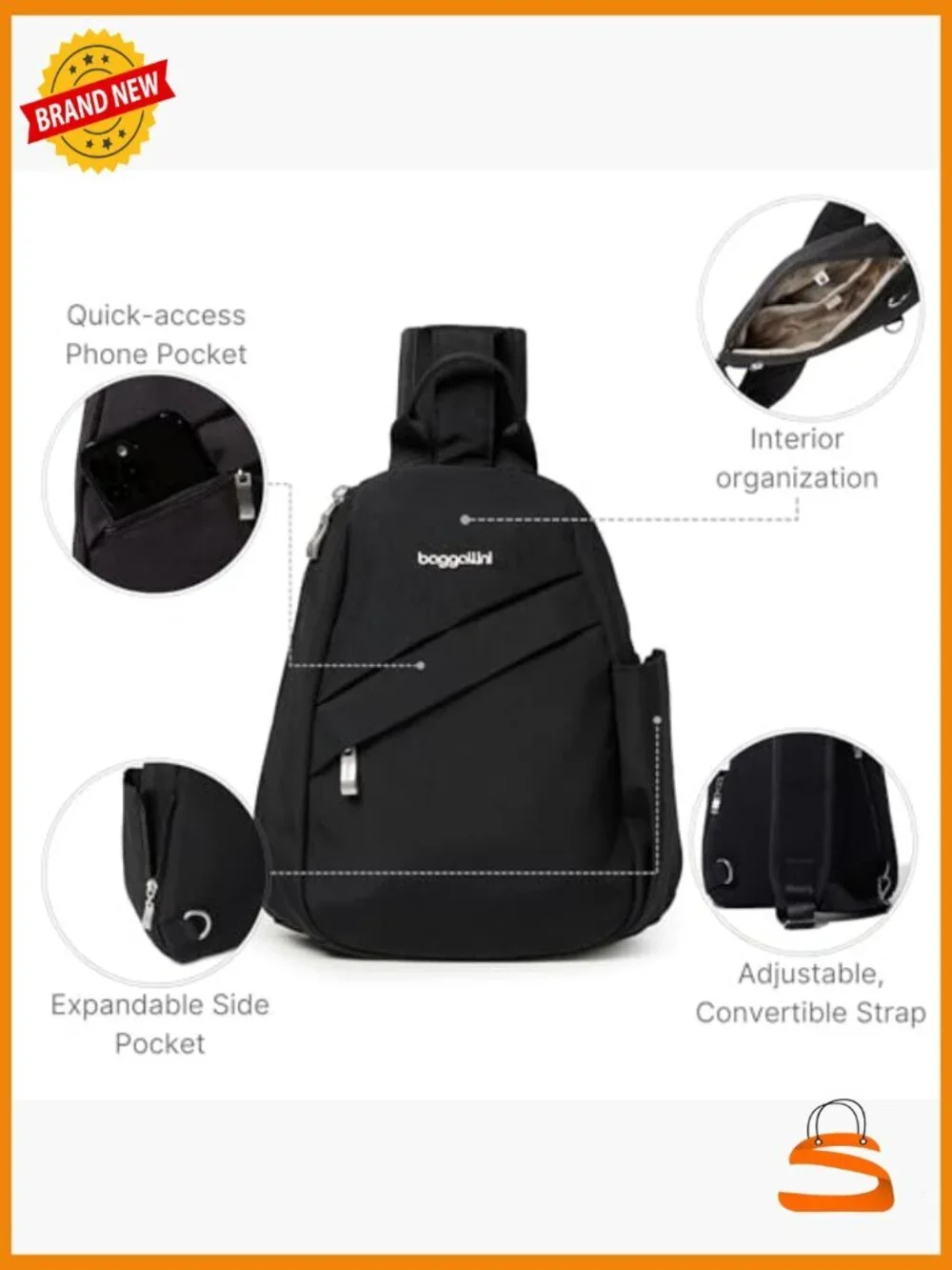 Medium Sling Backpack 9x11 Lightweight Crossbody with Adjustable Strap
